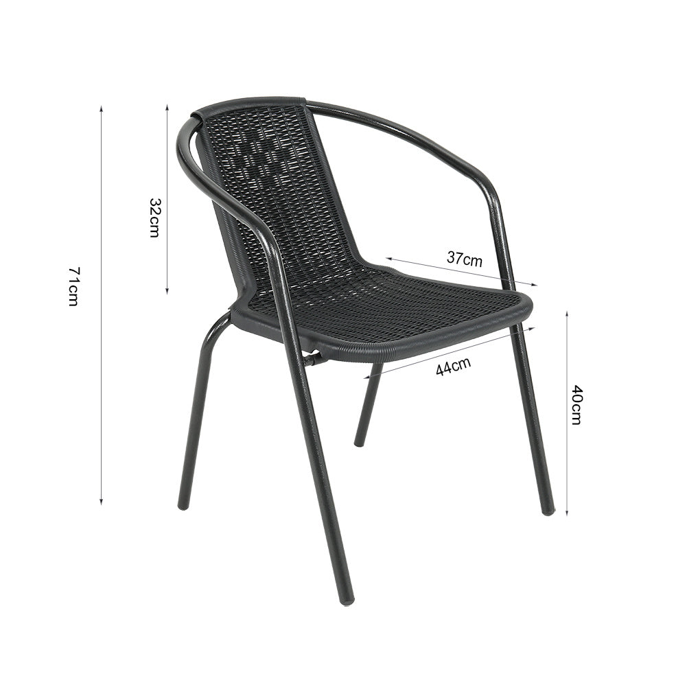 Set of 3 Garden Patio Glass Umbrella Round Table and Stackable Chairs Set