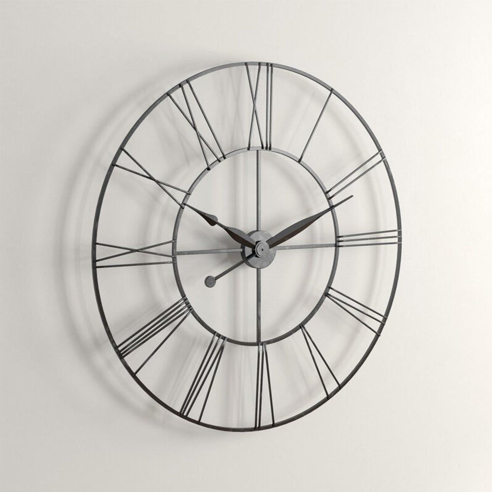 Large Wall Clock Rustic Roman Numeral, Dark Grey 60CM
