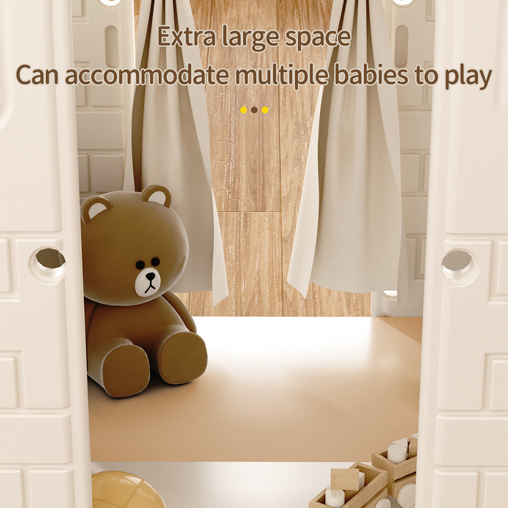 Coffee Plastic Kids Playhouse Portable Game Cottage with Curtain