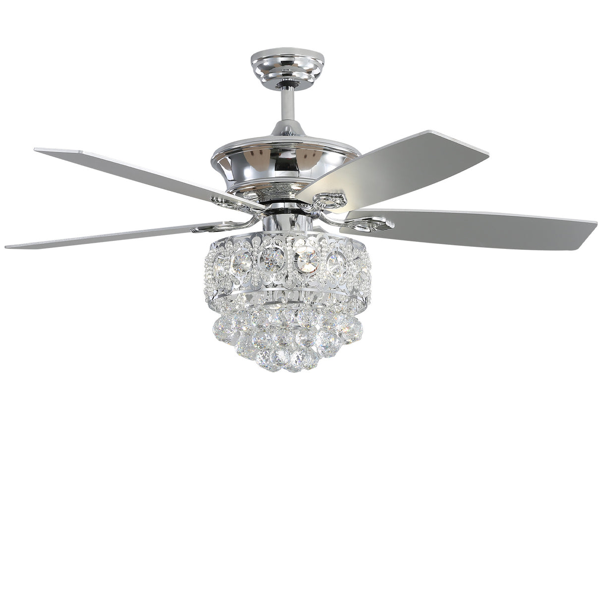 52 Inch Chandelier Ceiling Fan Light with 5 Blades and Remote Control, Chrome