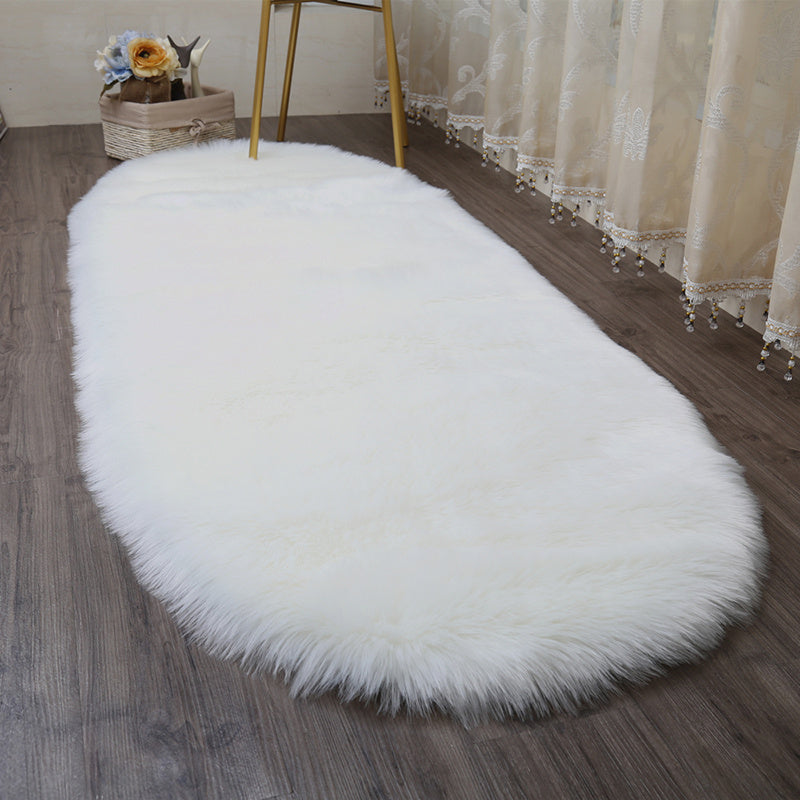 Oval Faux Fur Sheepskin Fluffy Floor Rug, White 100x180CM