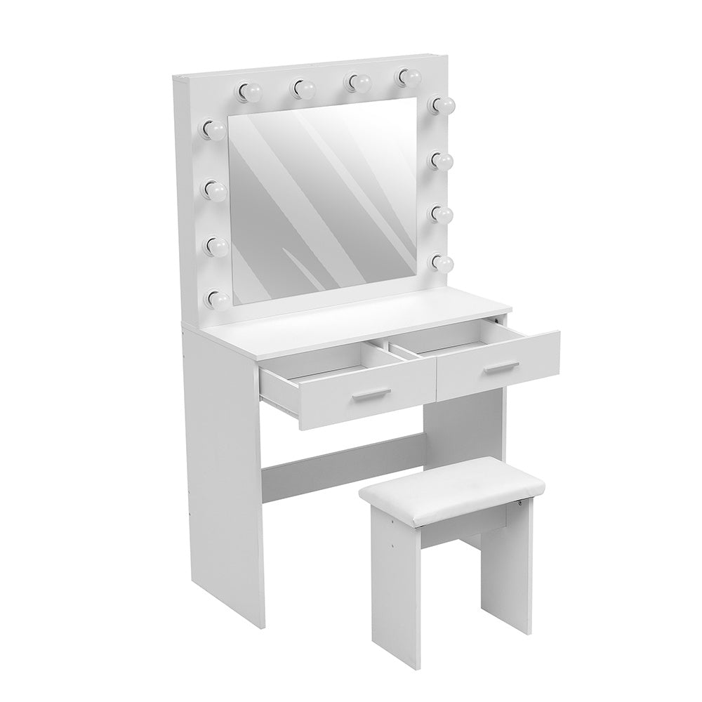 Hollywood Dressing Table with LED Mirror 12 Bulbs Drawers and Stool