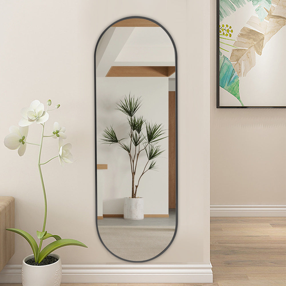 Black 160cm Oval Full Length Wall Mounted Mirror