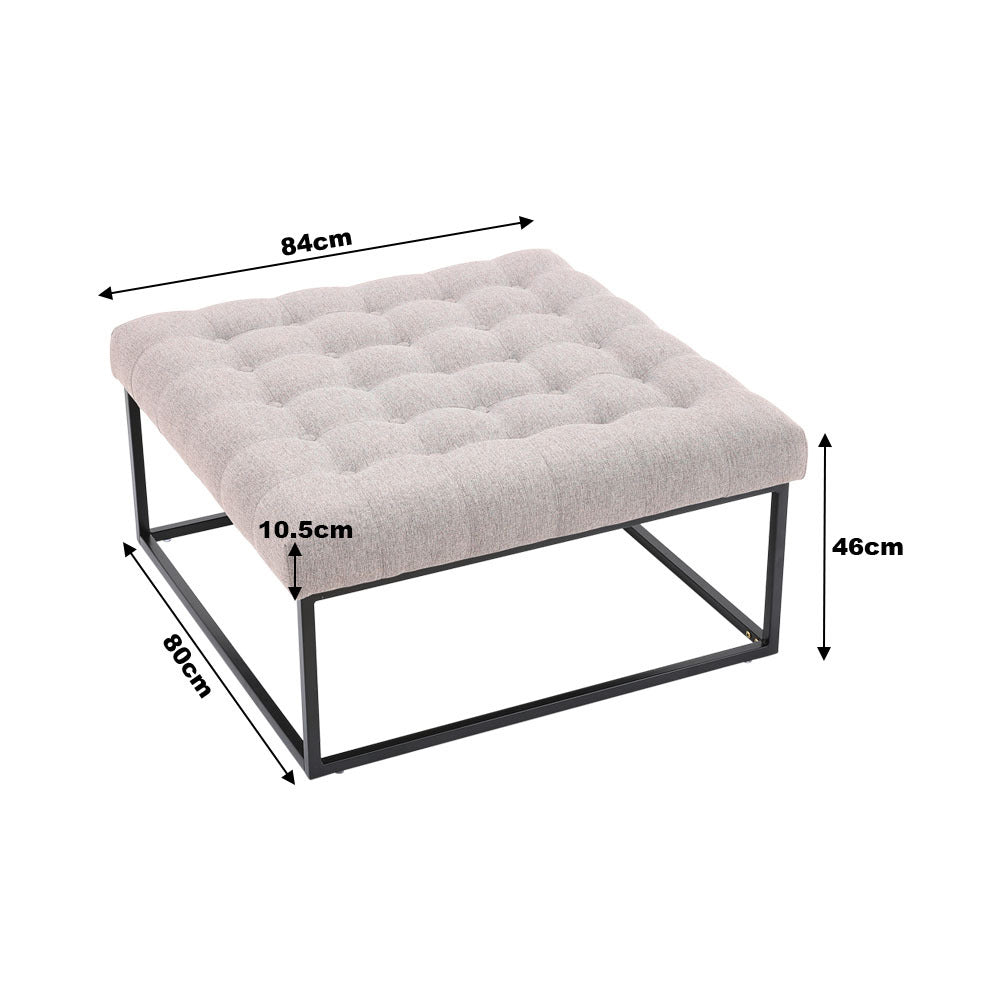 Square Linen Footstool with Metal Frame