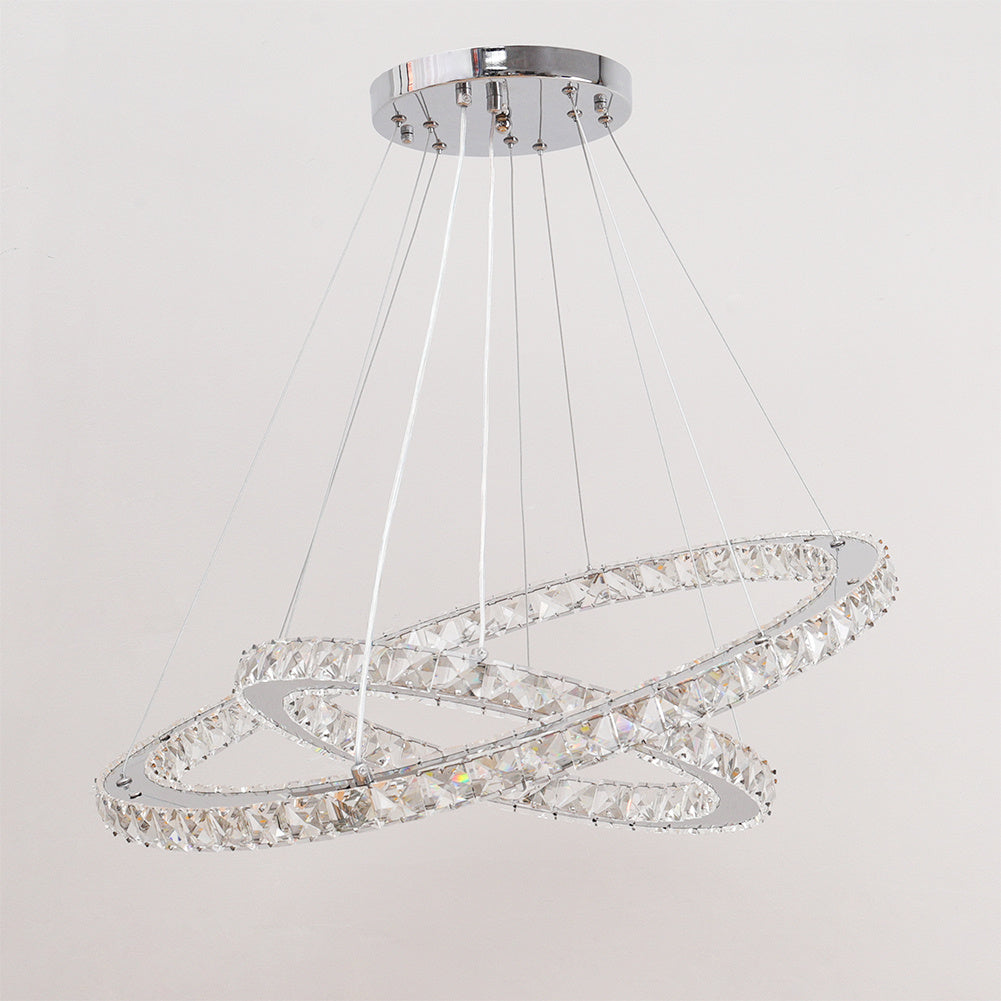White LED Chandelier Lamp Wire Pendant Crystal Ceiling Lights, 40+60CM