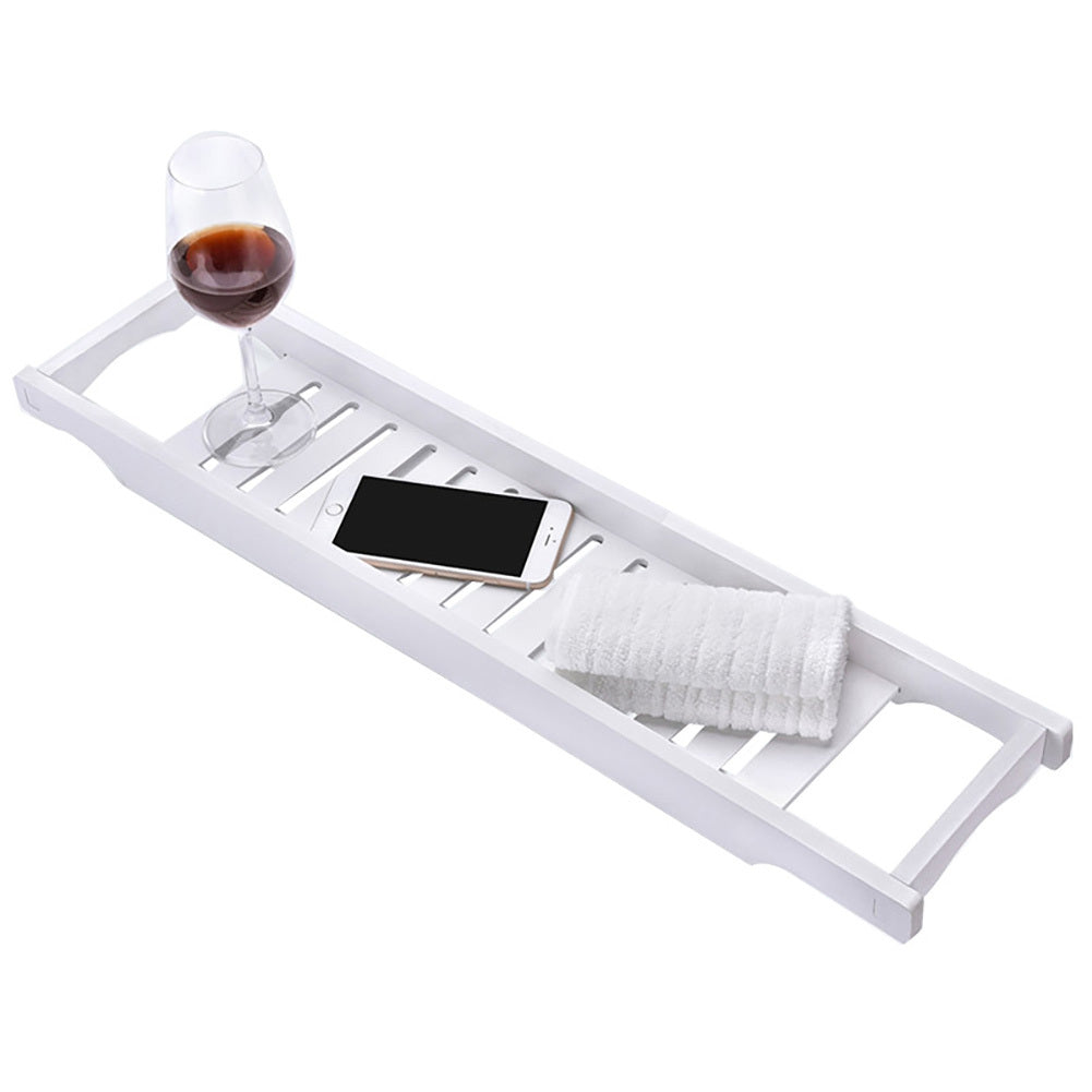 Bamboo Wood Bath Bathtub Rack Storage Tray Holder, White