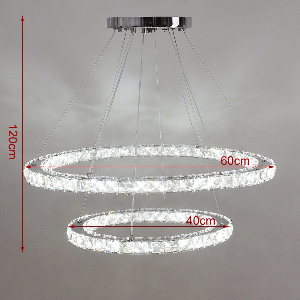 White LED Chandelier Lamp Wire Pendant Crystal Ceiling Lights, 40+60CM