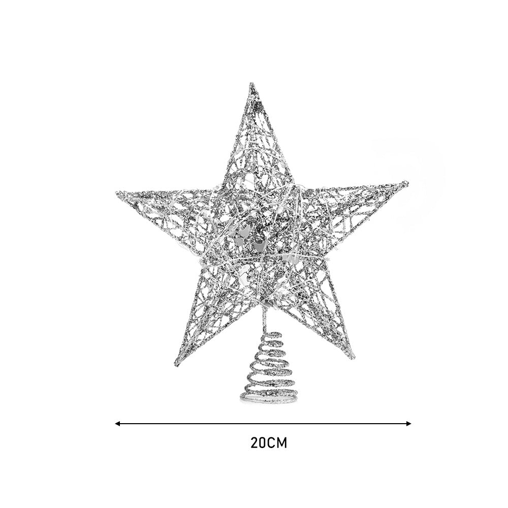 LED Light Up Christmas Tree Topper Star Xmas Ornament Home Party Decoration, Silver 20X23CM
