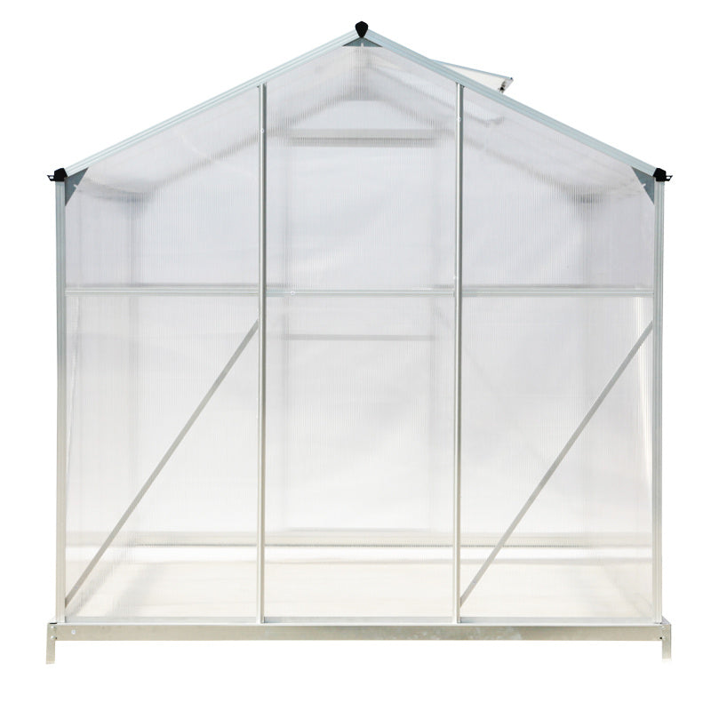 8ft x 6ft Greenhouse Polycarbonate Aluminium Greenhouse with Window, Sliding Door, and Foundation
