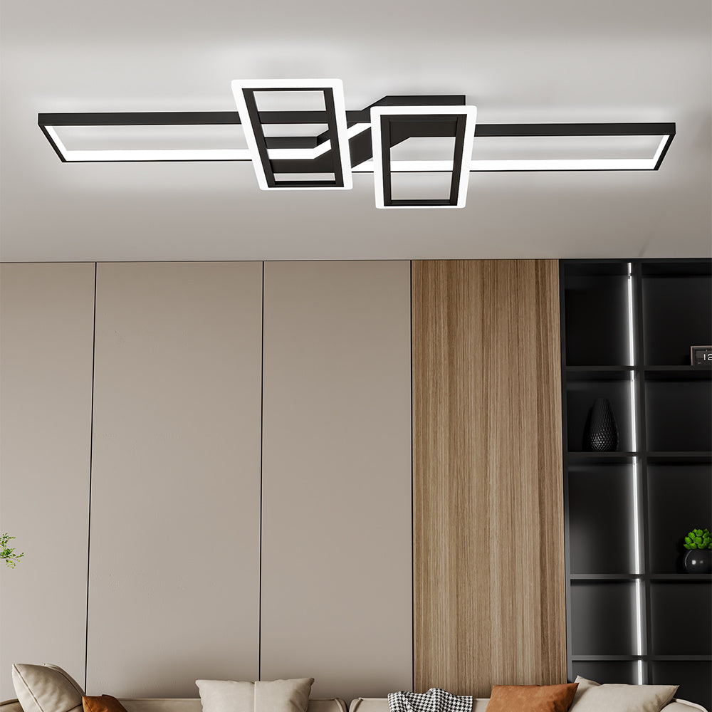 Geometric Black Frame LED Ceiling Light 120x80