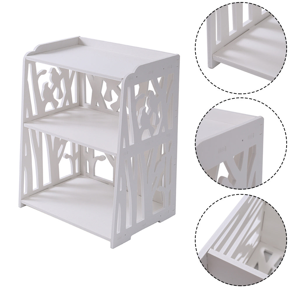 White Wood Nightstand with 2 Storage Shelves