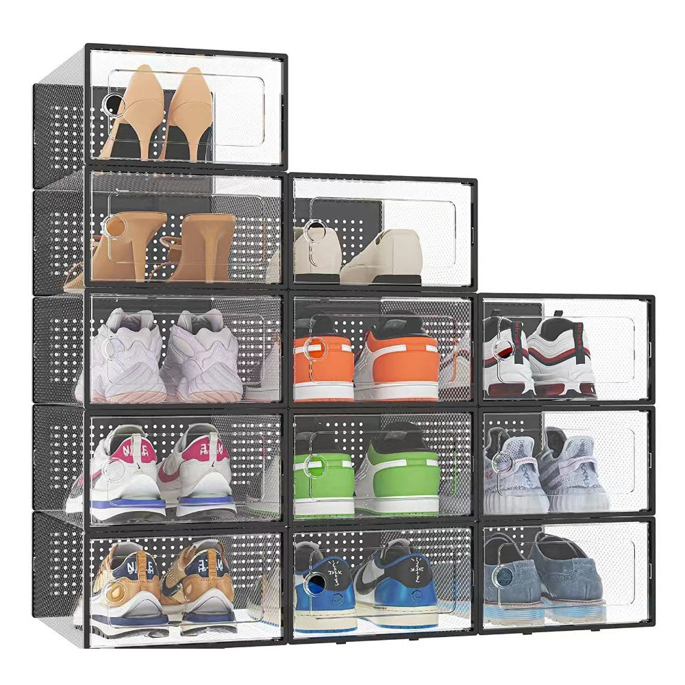 Black 12 Stackable Shoe Storage Box Organiser