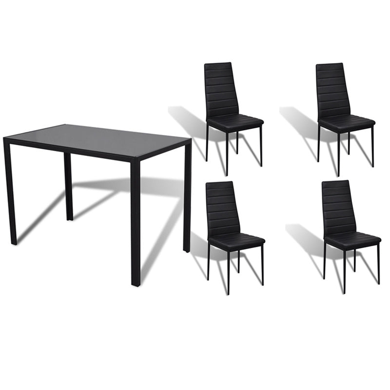 1.2M Black Glass Dining Table with Set of 4 Chairs,kitchen Table and Chairs