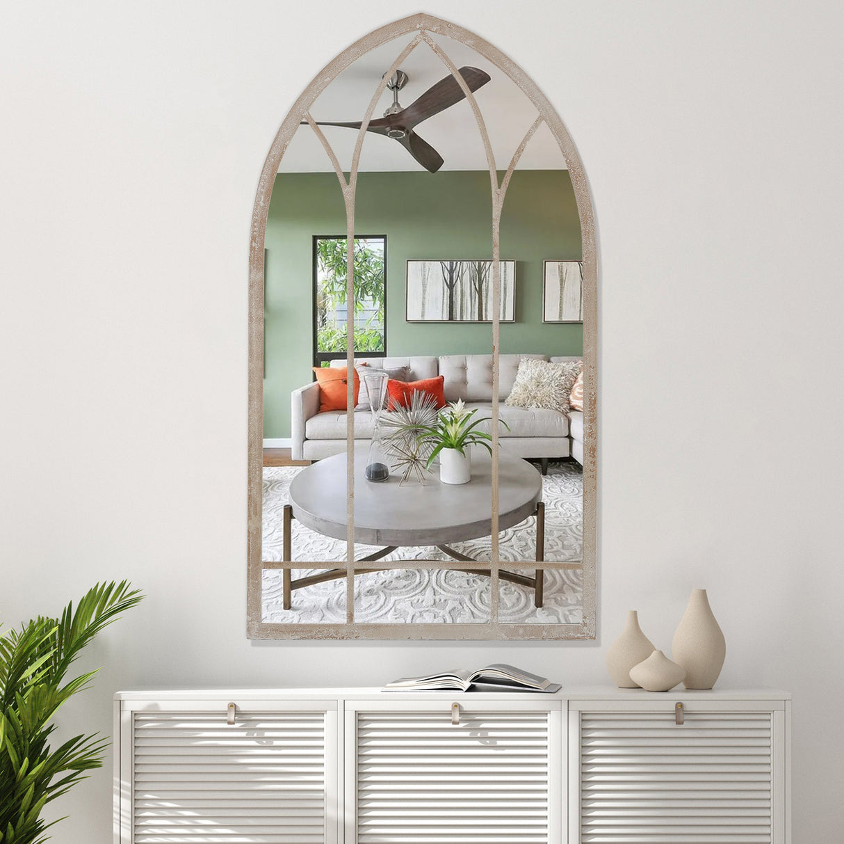 Modern Metal Arched Garden Decorative Framed Window Mirror