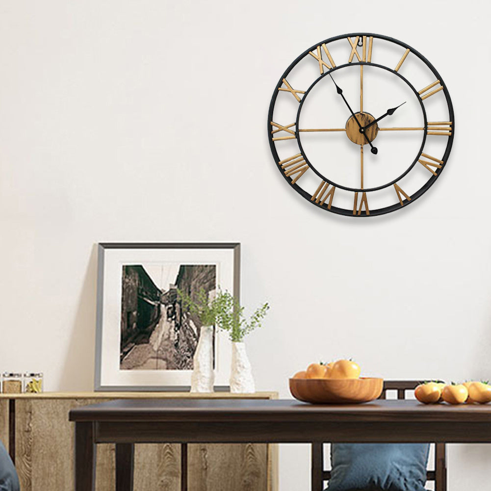 60CM Black Metal Quartz Round Roman Wall Clock