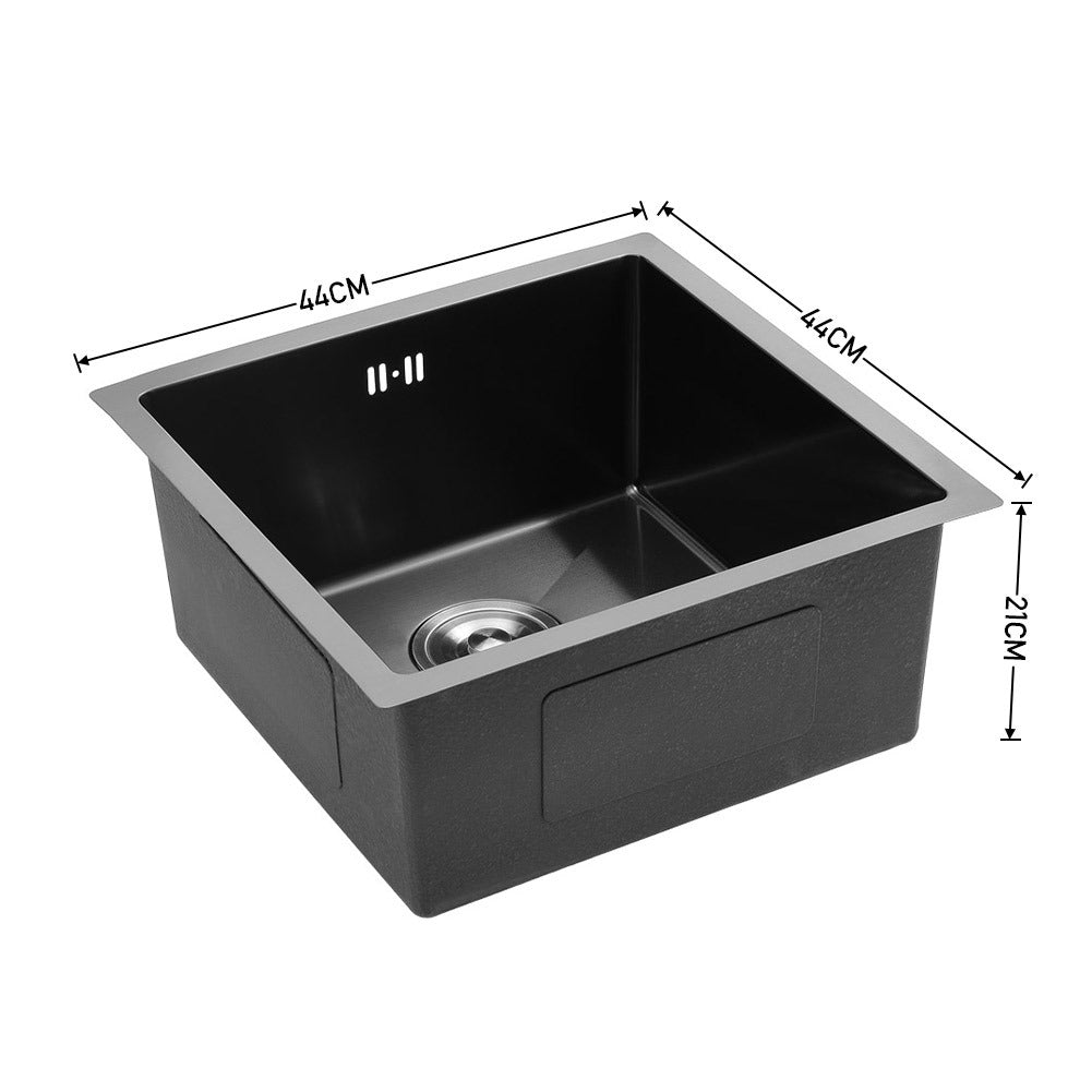 Black Drop-in Kitchen Sink, Single Bowl Stainless Steel Sink, Black