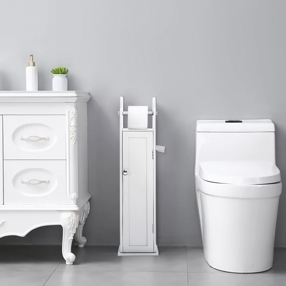 Wooden Free Standing Toilet Tissue Roll Holder, White