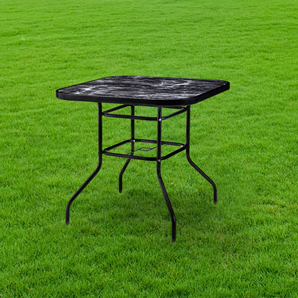Black Square Garden Tempered Glass Marble Coffee Table