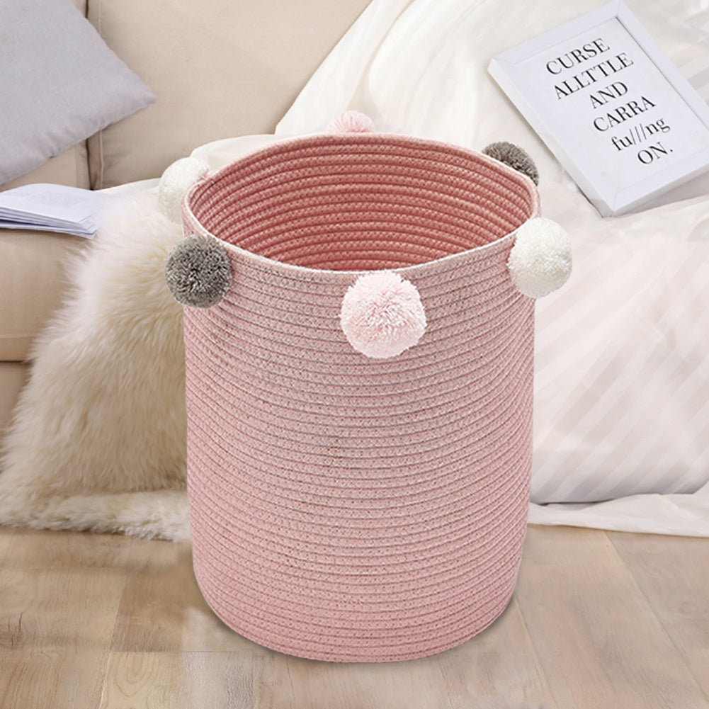 Woven Cotton Rope Storage Basket with Edge Hairball Decoration