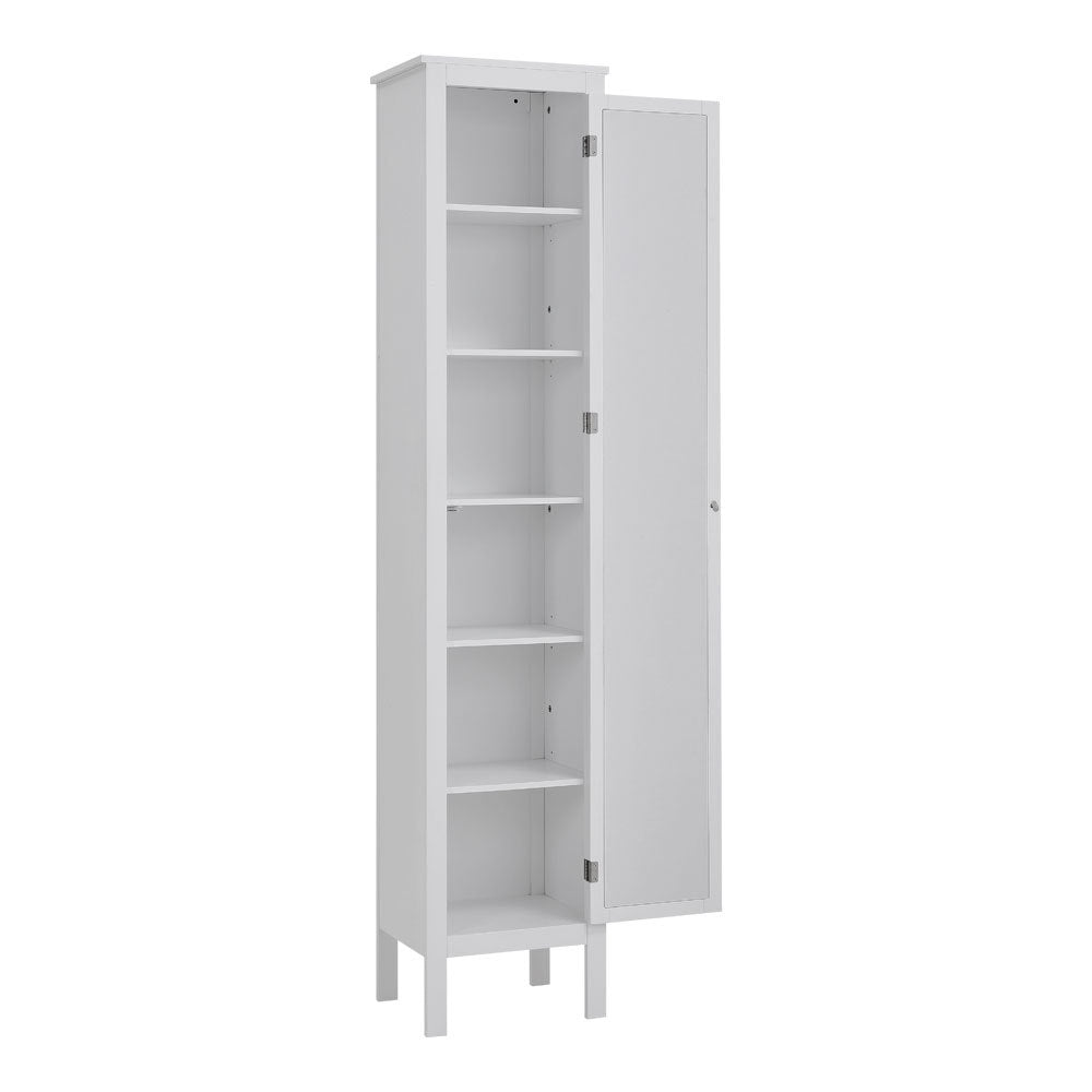 Slim White Tall Cabinet with Mirror Door