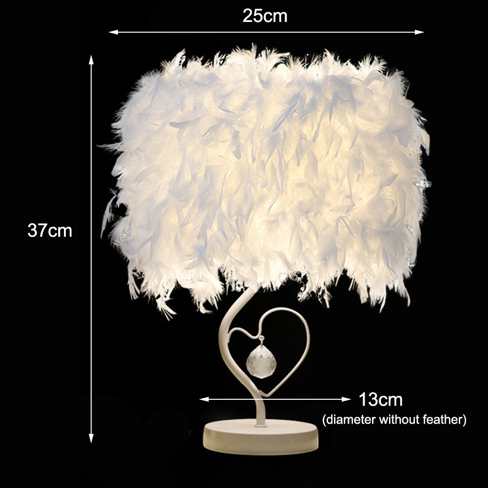 White Feather Heart shaped Table Lamp for Bedside Sitting Room