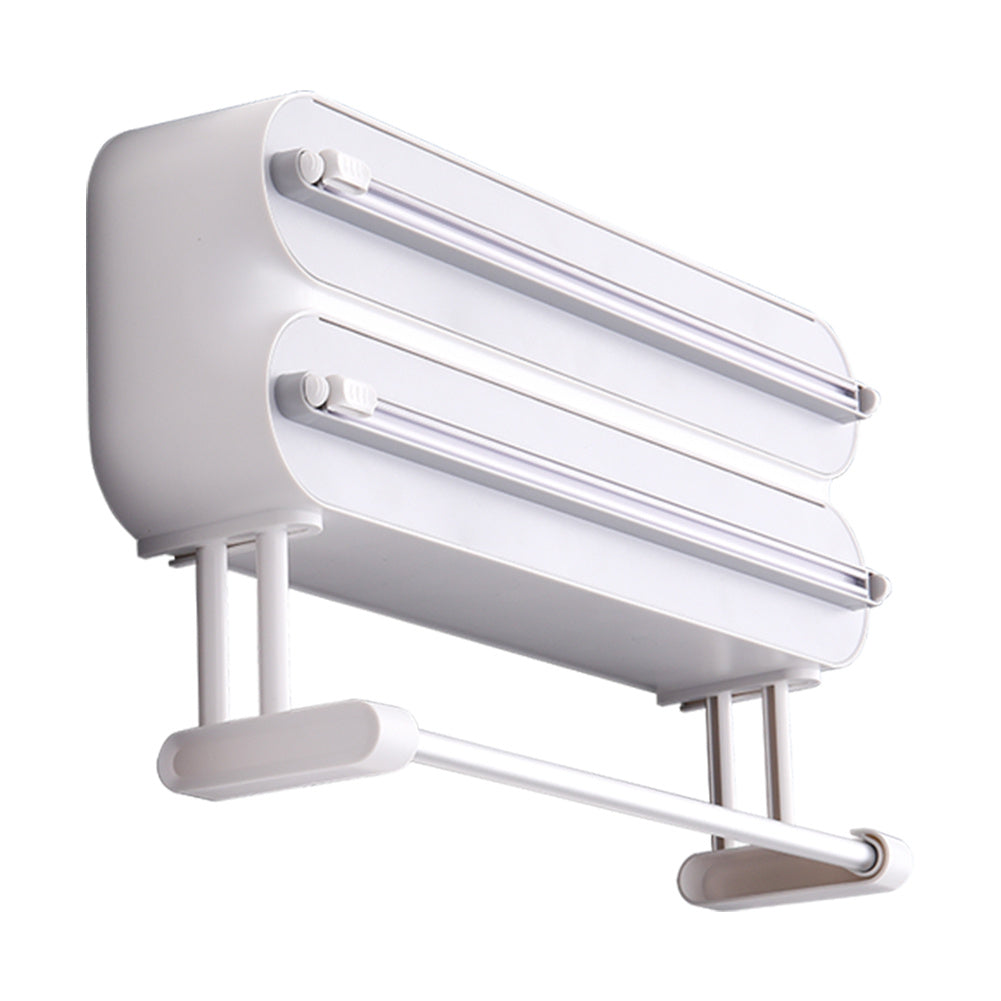 Dual-Layer Magnetic Plastic Wrap Dispenser with Cutter