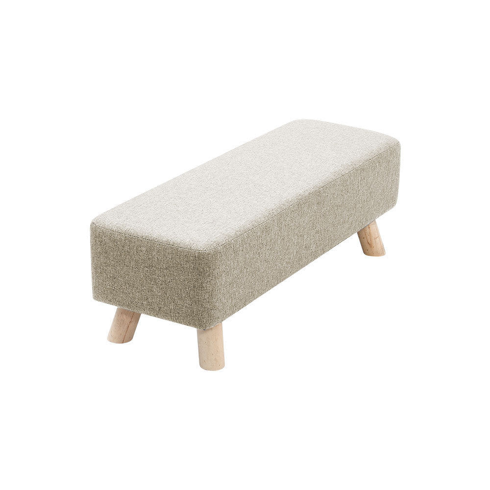 Beige Rectangular Footrest with Solid Wooden Legs