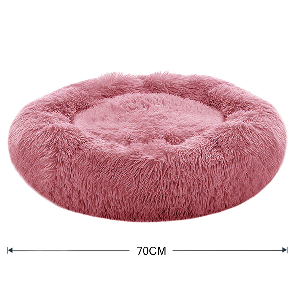Pink 70cm Round Donut Plush Dog Cuddler Bed