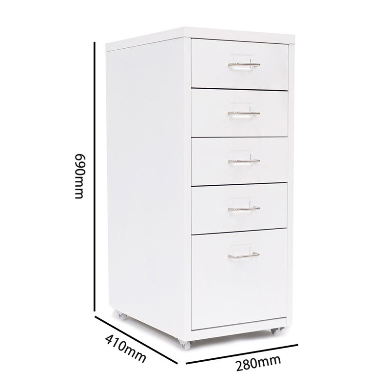 Office Rolling File Cabinet with 5 Drawers Shelf and Wheels White