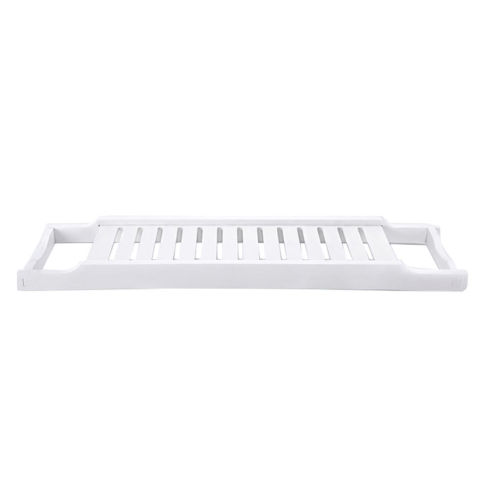 Bamboo Wood Bath Bathtub Rack Storage Tray Holder, White