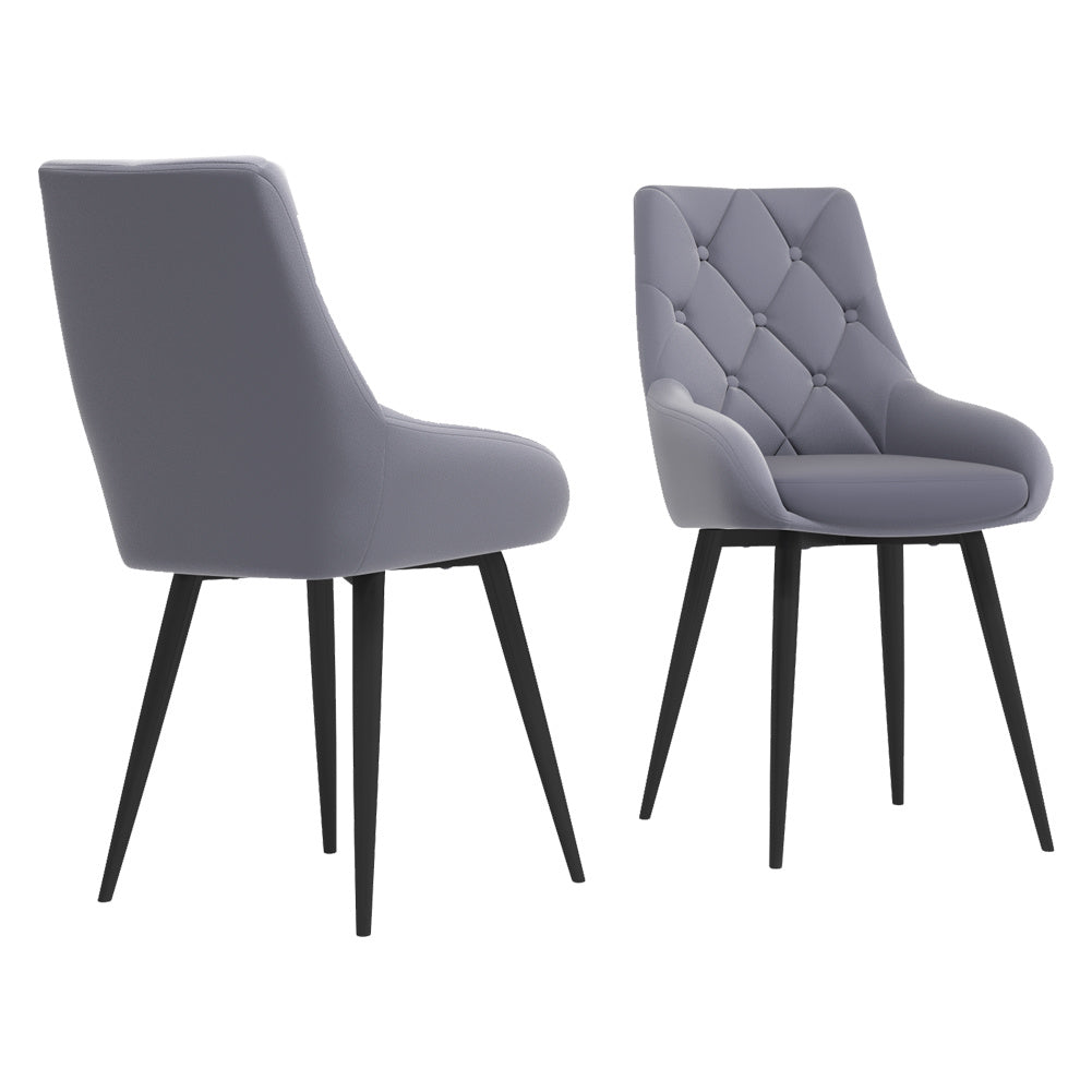 Set of 2 Grey Velvet Metal Legs Button Upholstered Dining Chair
