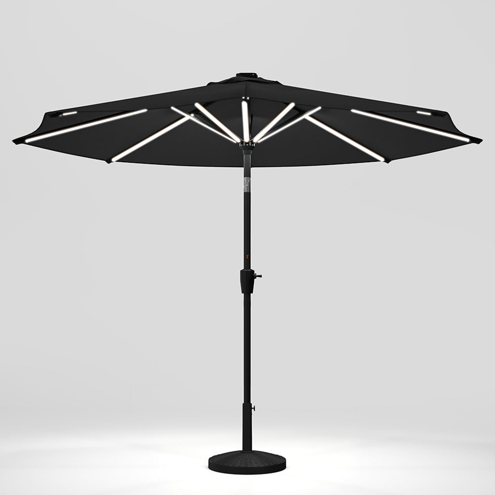 3M Large Garden LED Parasol Outdoor Beach Umbrella with Light Sun Shade Crank Tilt with 14KG Round Base, Gark Grey