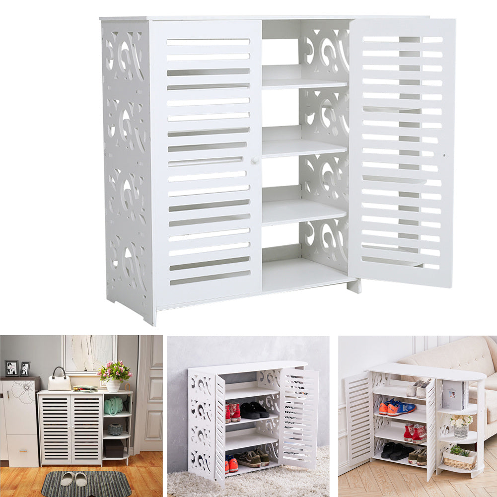 4 Tier Shoes Cabinet with Side Storage Shelf