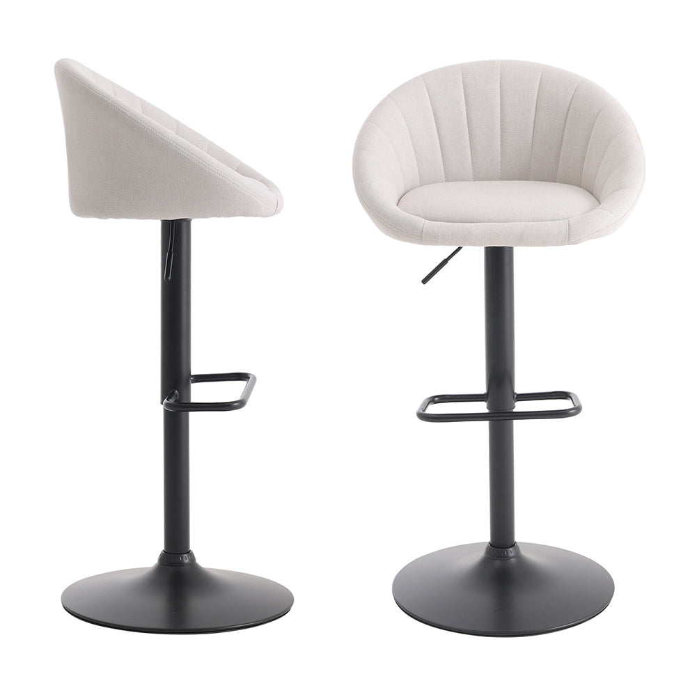 2 Set Linen Adjustable Height Swivel Breakfast Bar Stools,Beige
