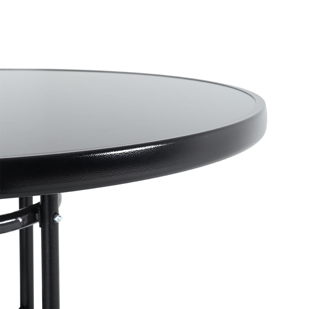 Set of 3 Garden Patio Glass Umbrella Round Table and Stackable Chairs Set