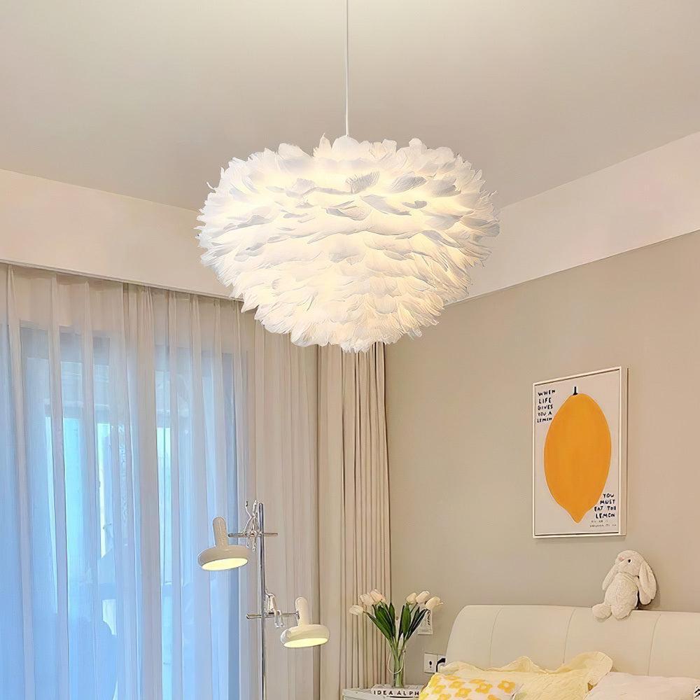 White 50x120cm Chic Feather 3 Light Pendant Light