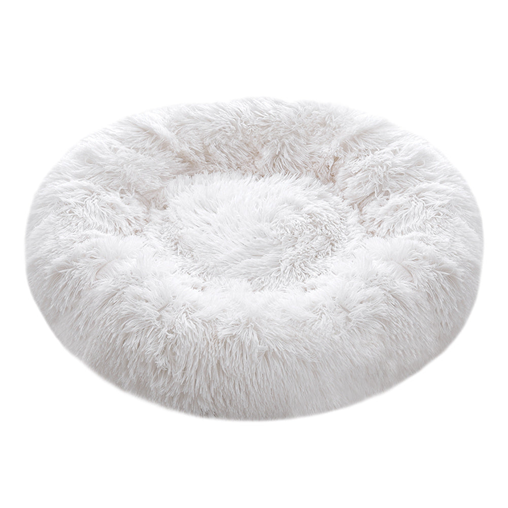 White 60cm Round Donut Plush Dog Cuddler Bed