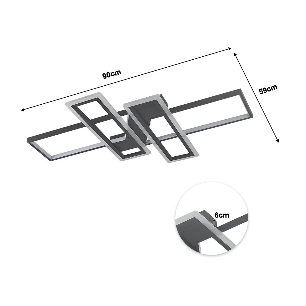 Geometric Black Frame LED Ceiling Light 90x60