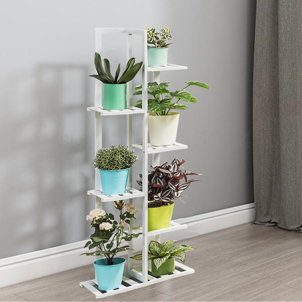 7 Tier Wood Flower Pots Holder Rack, White