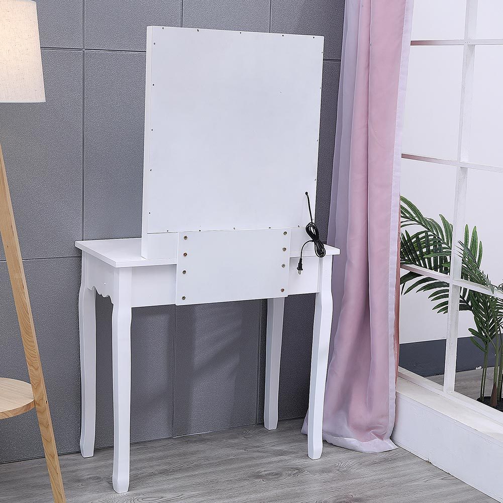 Modern White LED Vanity Dressing Table with Mirror Stool 4 Drawers