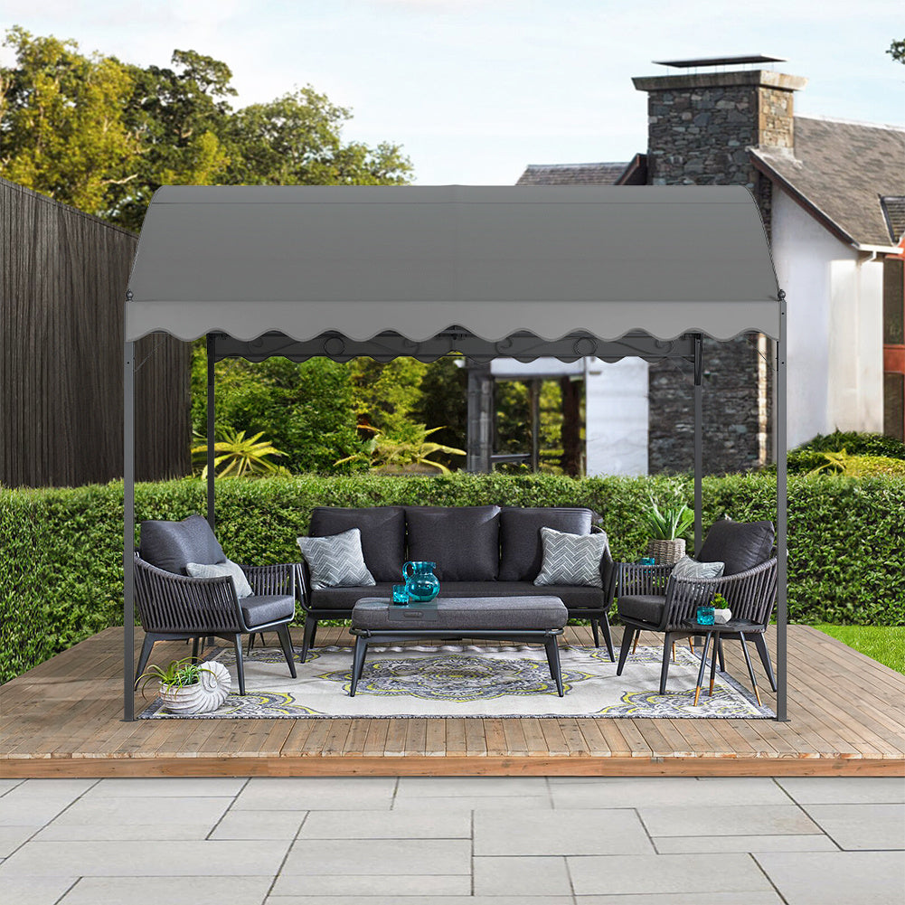 Outdoor Metal Arched Pergola with Shade,3x3x2.6m,Grey