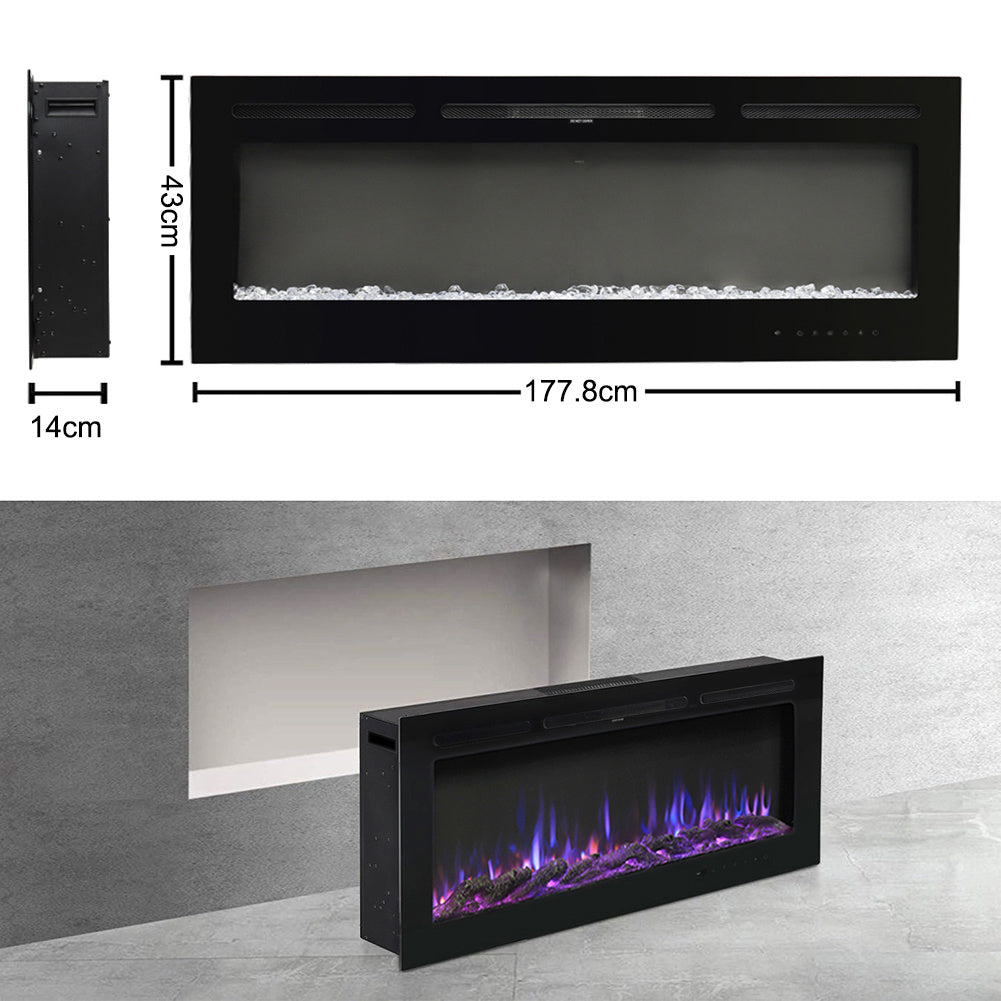 70 Inch LED Electric Fireplace Wall Mounted Wall Insert Heater 9 Flame Colours