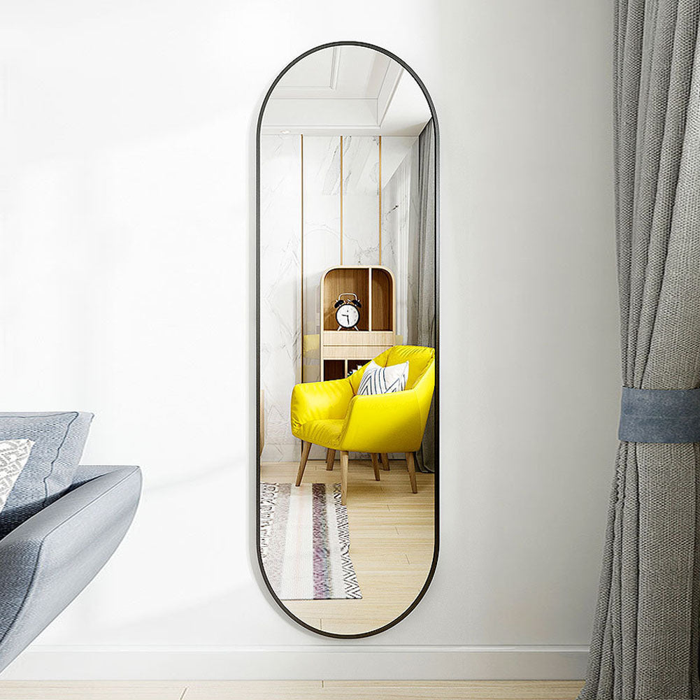 Modern Oval Metal Full Length Wall Mirror Black