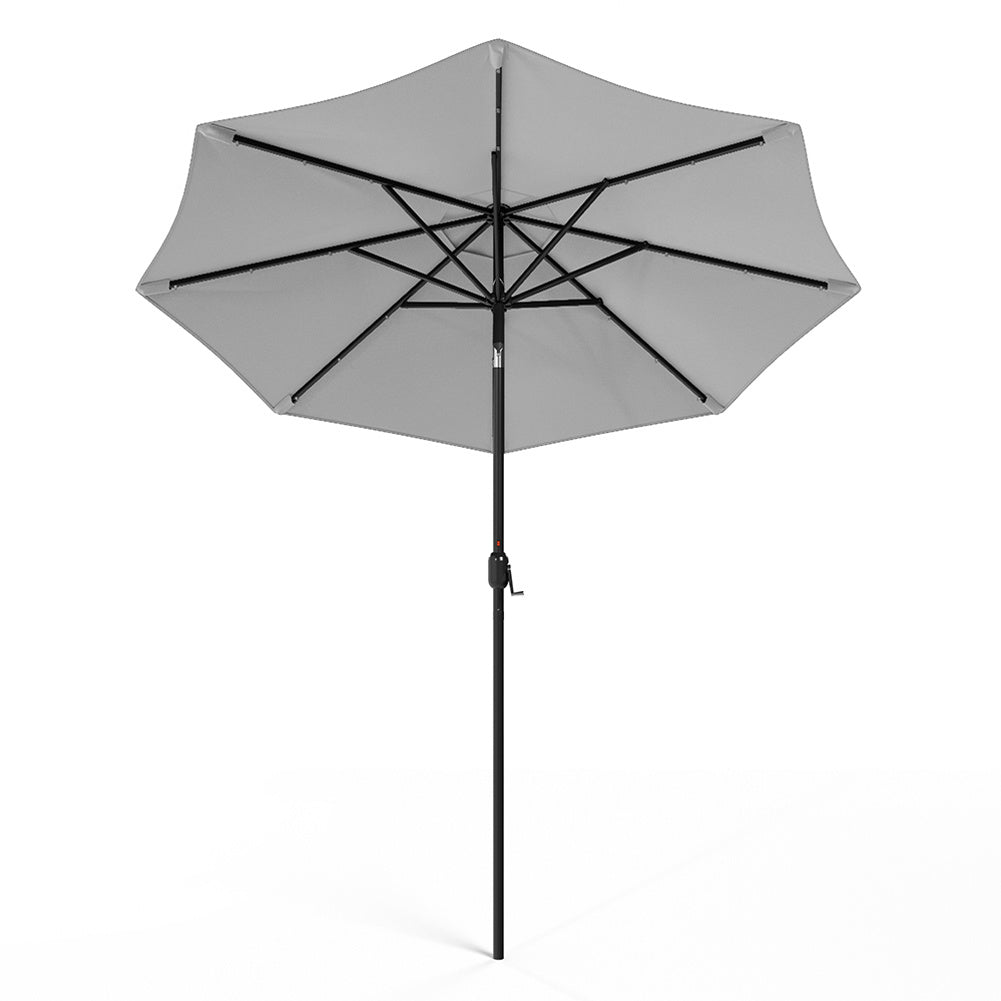 3M Large Garden LED Parasol Outdoor Beach Umbrella with Light Sun Shade Crank Tilt No Base, Light Grey