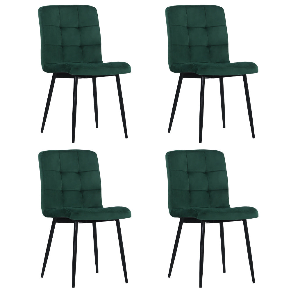 Set of 4 Matte Velvet Padded Dining Chairs, Green