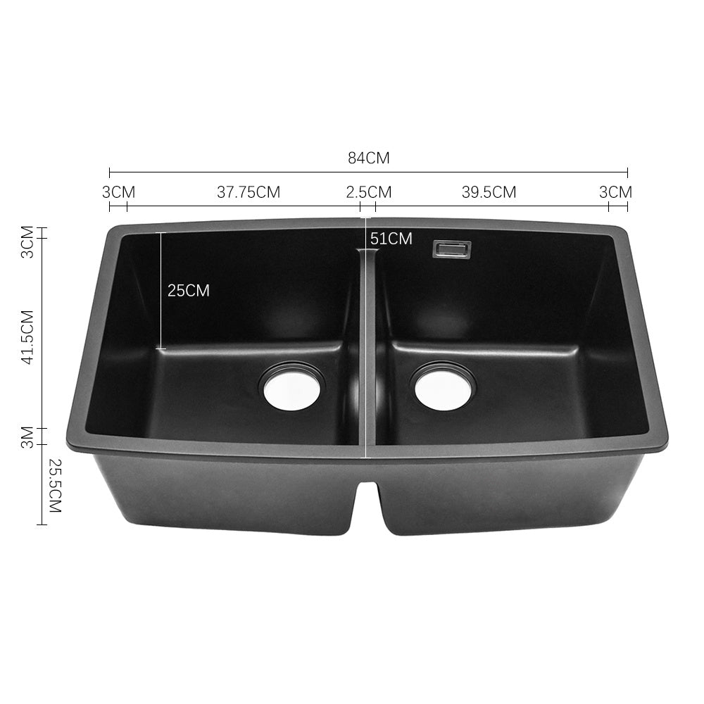 Black Double Bowl Undermount Kitchen Sink