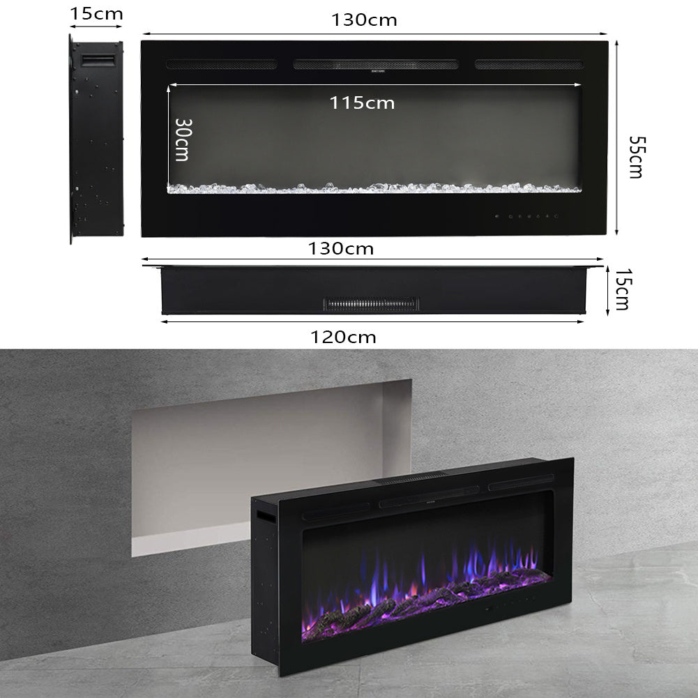 50 Inch LED Electric Fireplace Wall Mounted Wall Insert Heater 9 Flame Colours