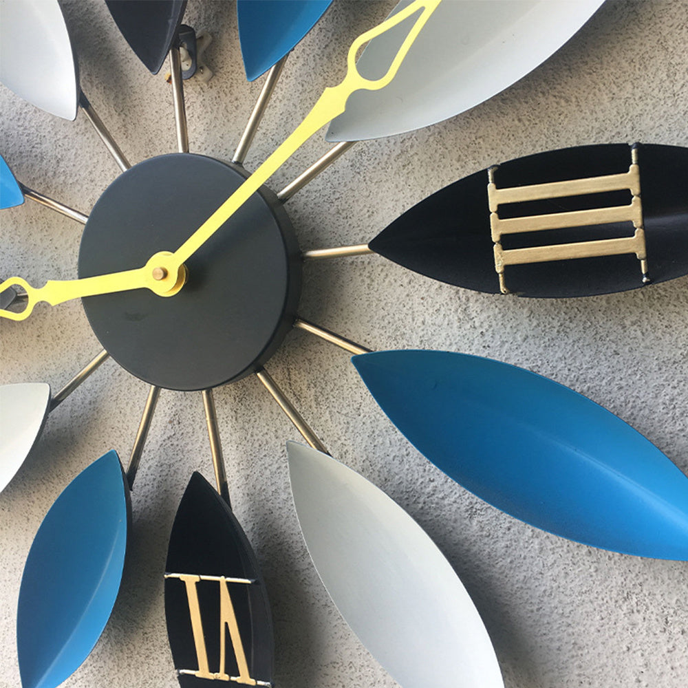 Large Vintage Flower Wall Clock Home Art Decor, Blue