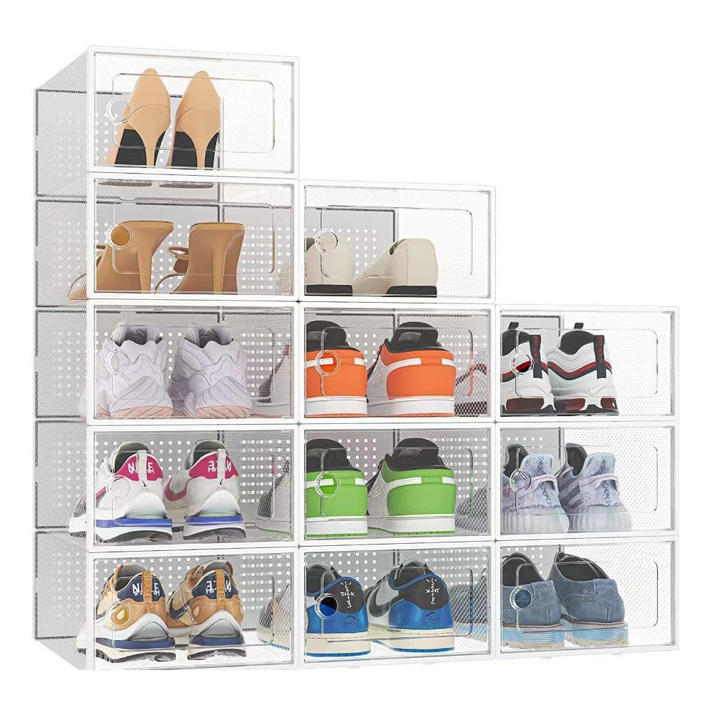 White 12 Stackable Shoe Storage Box Organiser