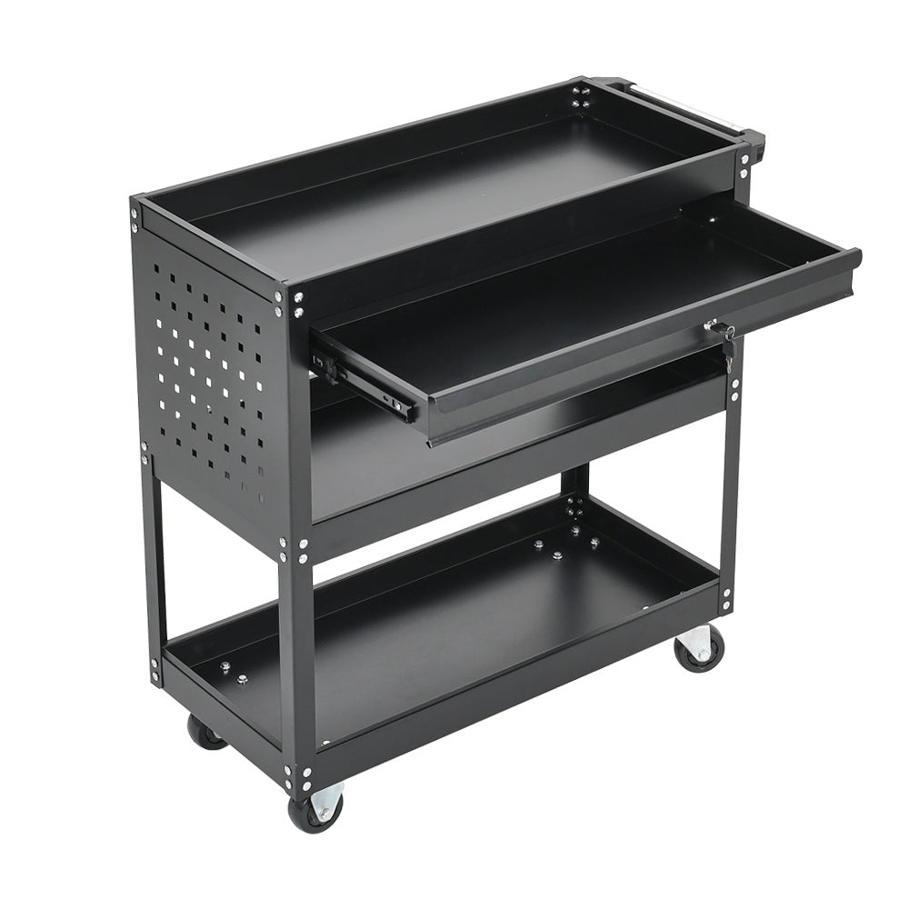 3 Tier Rolling Tool Cart with Lockable Drawer